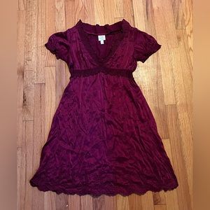 Short Maroon Silk V- Neck Dress
